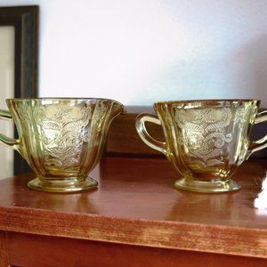 Original 1932 to 1939 Federal Glass Company Sugar & Creamer Amber/Yellow Madrid